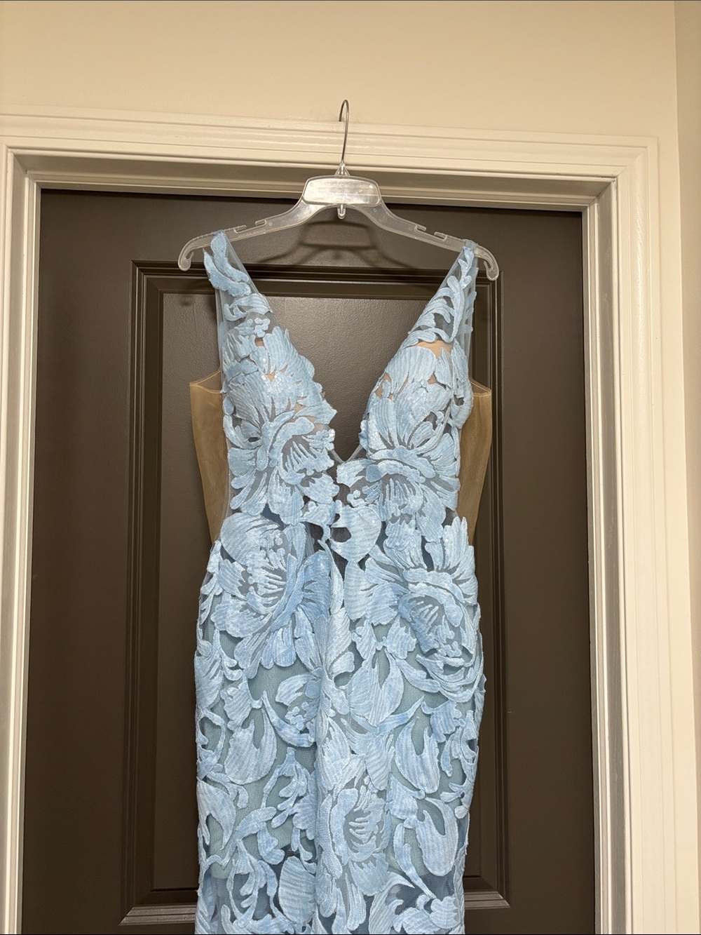 Jovani light blue lace mesh dress 10 - Picture 2 of 13